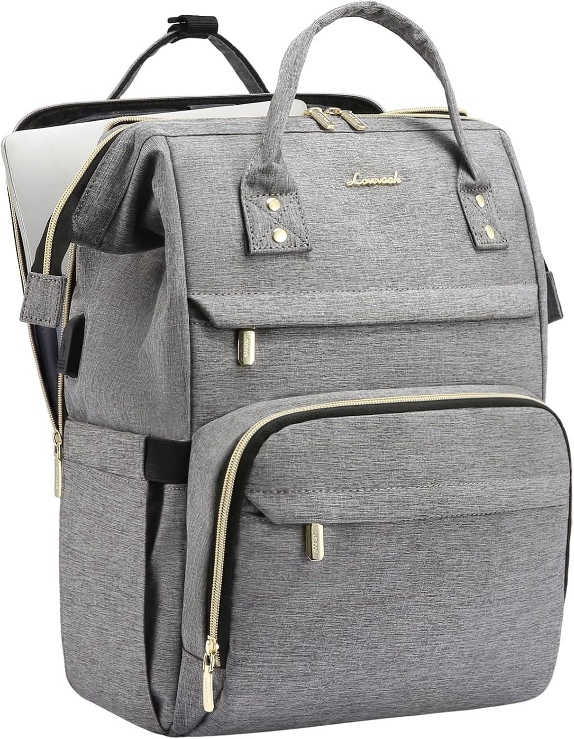 Laptop Backpack Women, 15.6 Inch Work Backpack Woman for Teacher Nurse Bags, Computer College Backpack Purse, Waterproof Anti-Theft Travel Back Pack with USB Charging Port, Grey