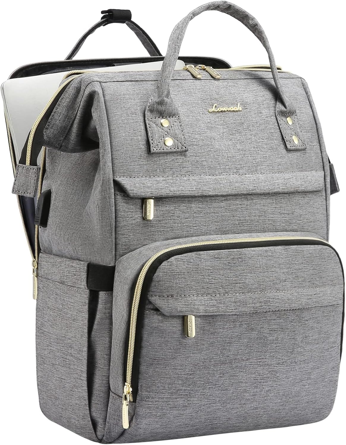 Laptop Backpack Women, 15.6 Inch Work Backpack Woman for Teacher Nurse Bags, Computer College Backpack Purse, Waterproof Anti-Theft Travel Back Pack with USB Charging Port, Grey